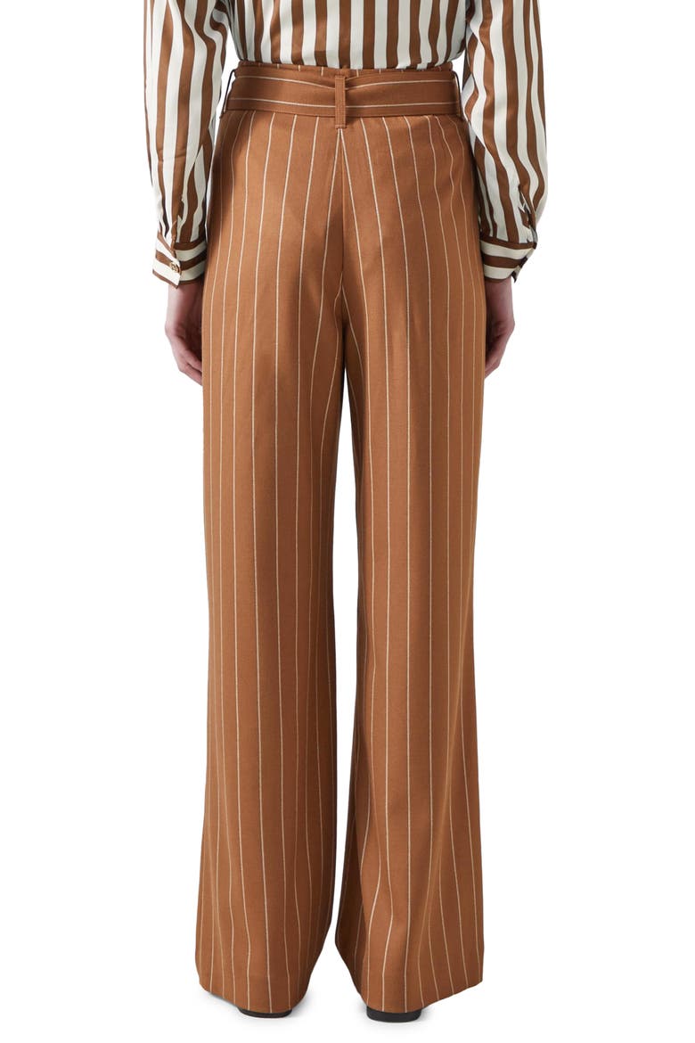 Ellis Stripe Tie Waist Straight Leg Pants, Alternate, color, BROWN