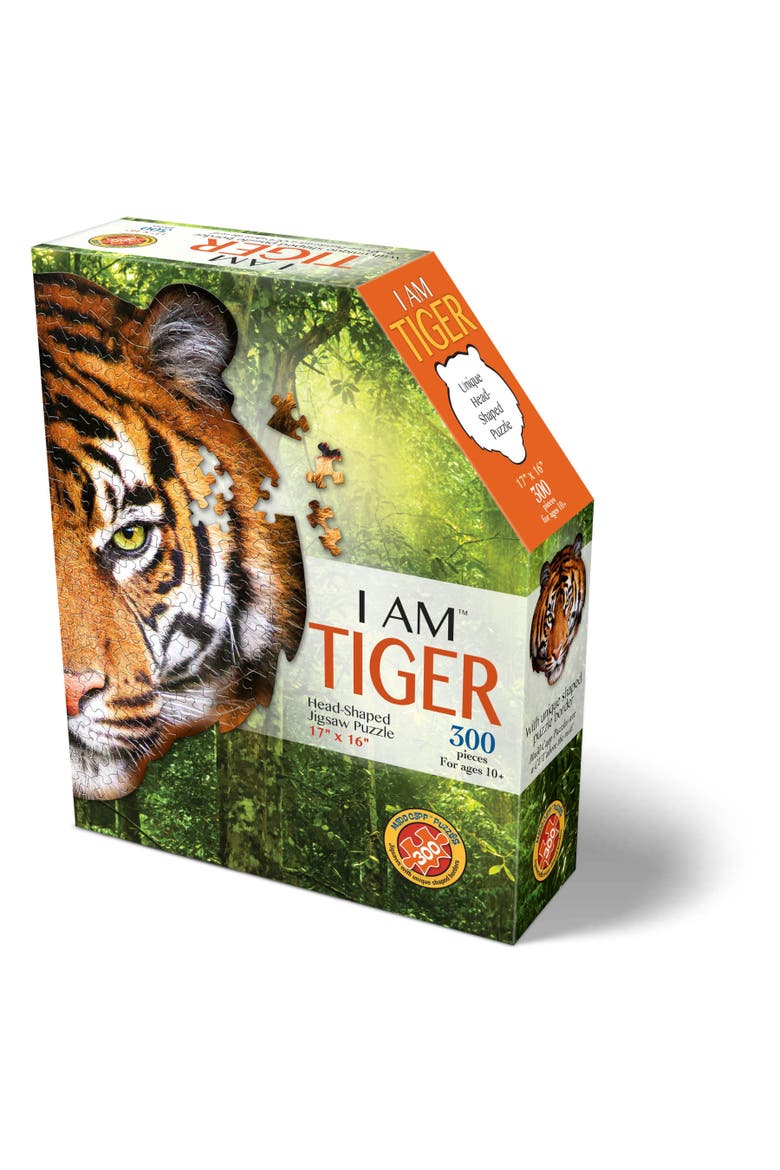 I Am Tiger 300 Pieces Animal Shaped Jigsaw Puzzle, Main, color, Multicolored