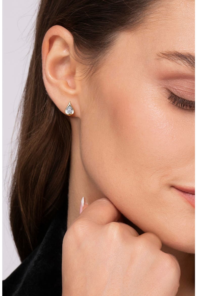 14k Gold Diamond Teardrop Stud Earrings, Alternate, color, 14K YELLOW/ WHITE GOLD
