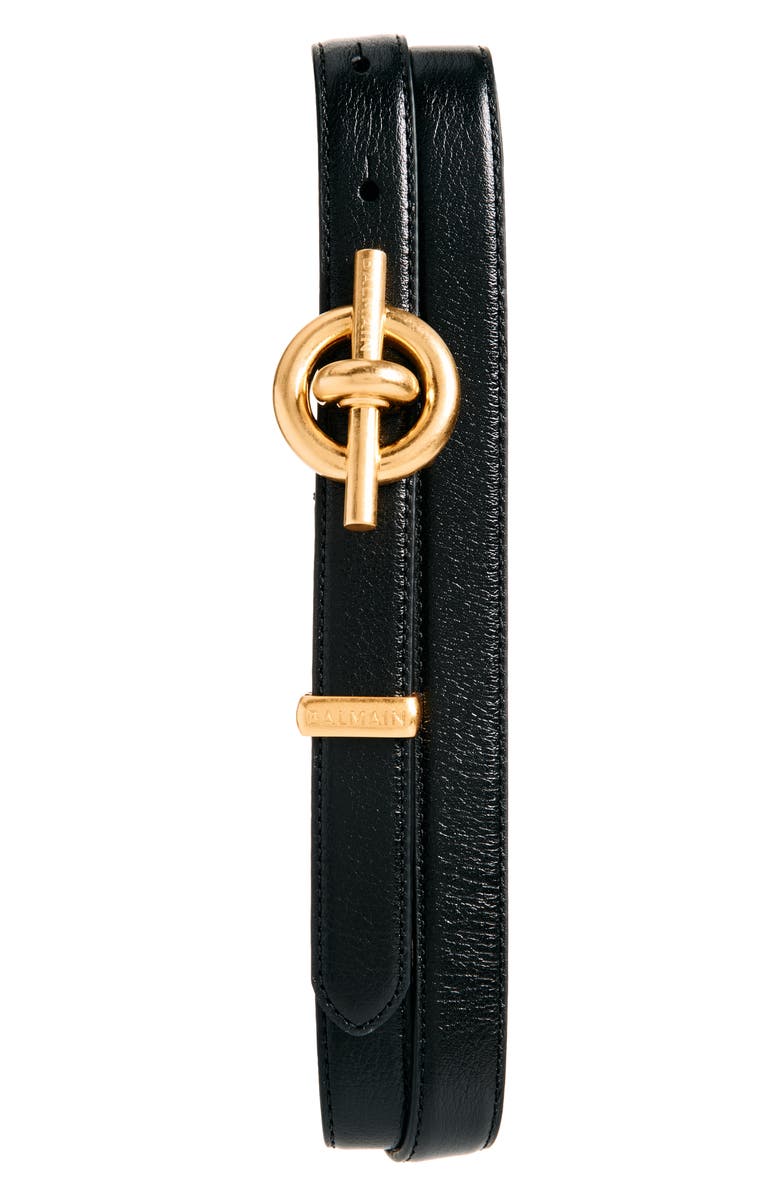 Balmain T-Bar Leather Belt, Main, color, 0Pa Black