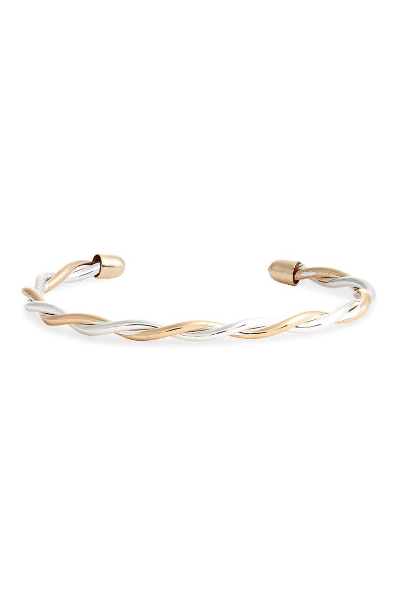 Twisted Wire Two Tone Cuff Bracelet, Main, color, GOLD- SILVER
