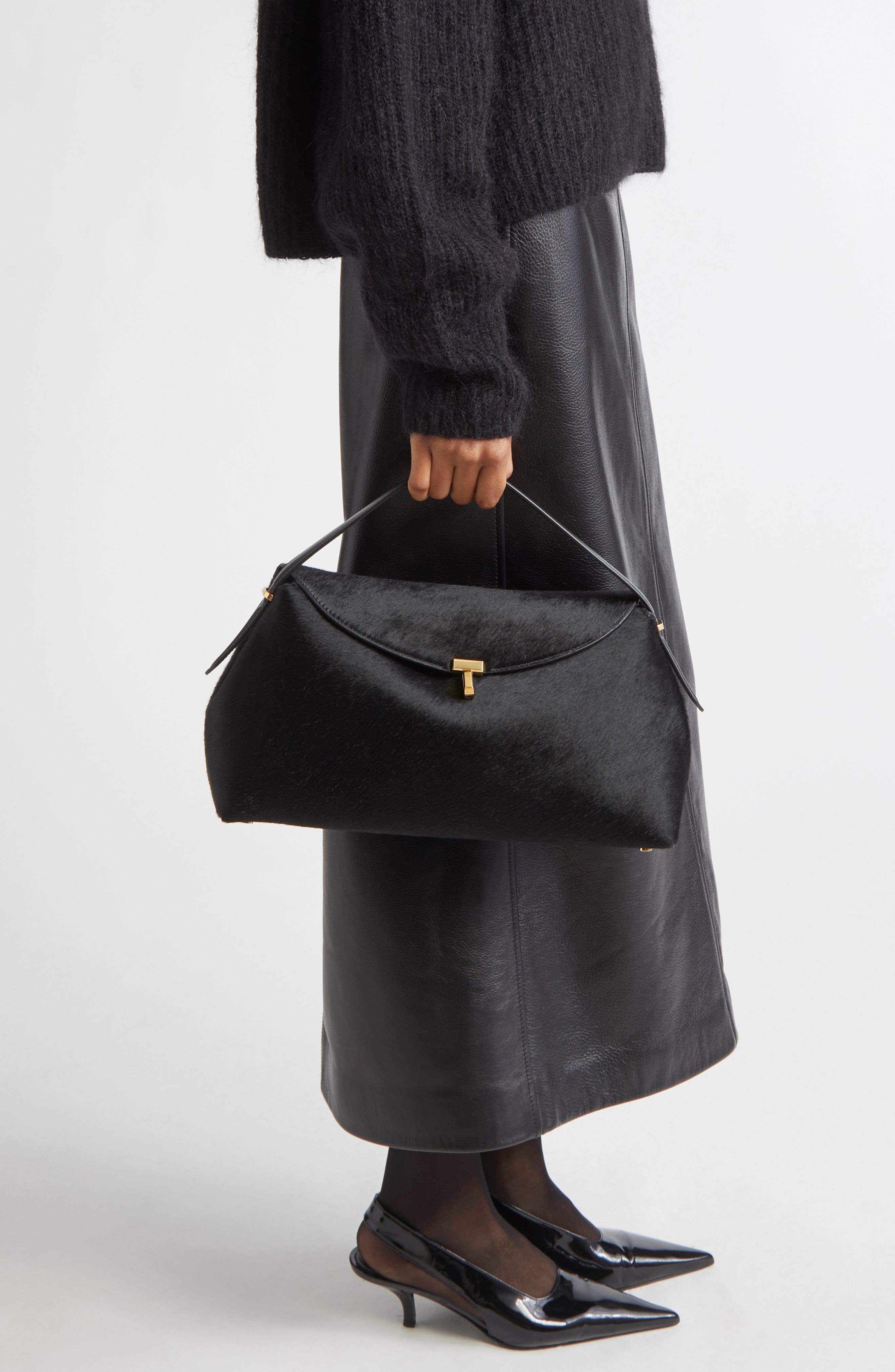 TOTEME T-Lock Genuine Calf Hair Top Handle Bag, Alternate, color, Black
