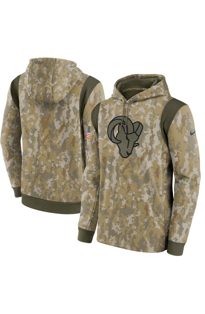 Nike Men's Nike Camo Los Angeles Rams 2021 Salute To Service Therma Performance Pullover Hoodie, Main, color, 