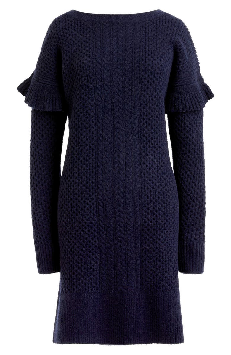 J.Crew Holden Ruffle Sleeve Cable Knit Sweater Dress, Alternate, color, 