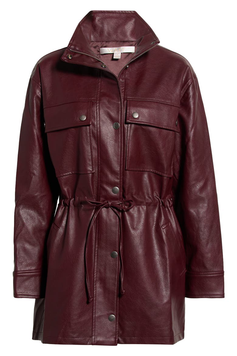 Angelina Faux Leather Jacket, Main, color, BURGUNDY