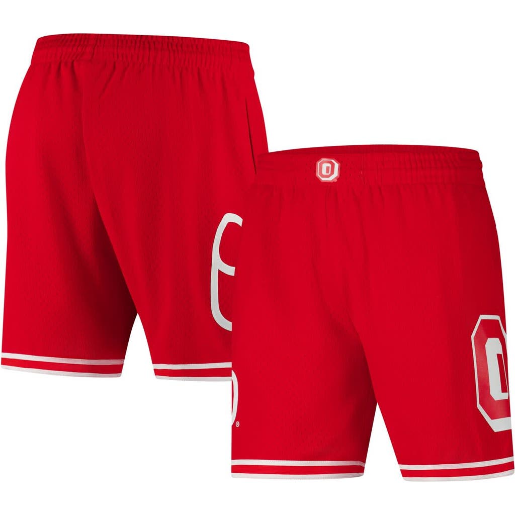 Mitchell & Ness Scarlet Ohio State Buckeyes Team Id Current Logo Mesh Shorts In Red