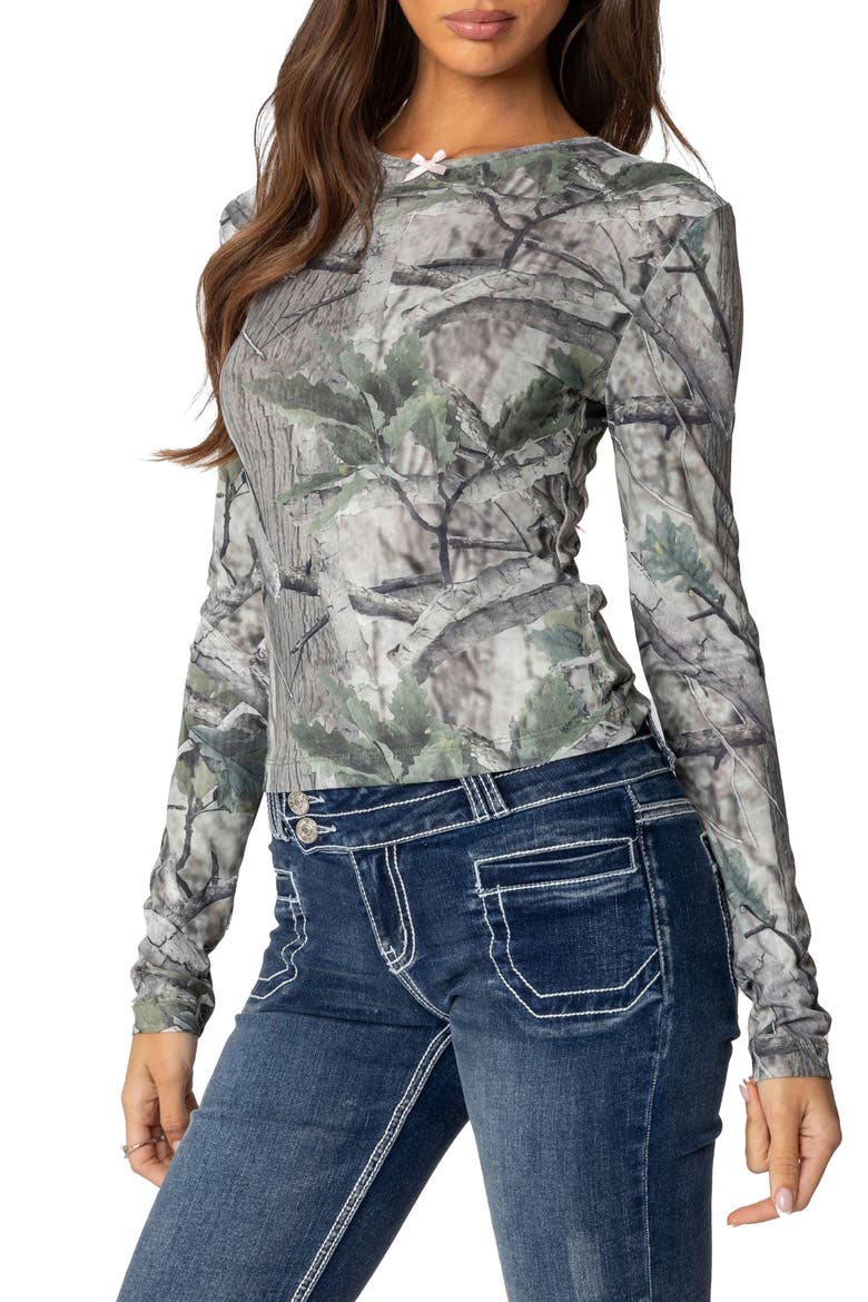 Camo Babe Mesh Long Sleeve Top, Alternate, color, OLIVE