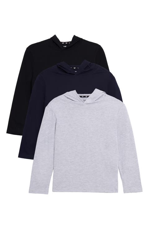 Kids' 3-Pack Hooded Long Sleeve Cotton T-Shirts (Big Kid)