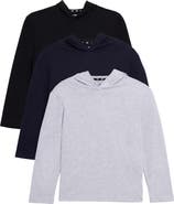 XRAY Kids' 3-Pack Hooded Long Sleeve Cotton T-Shirts