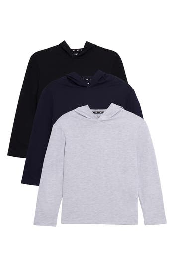 X-ray Xray Kids' 3-pack Hooded Long Sleeve Cotton T-shirts In Multi