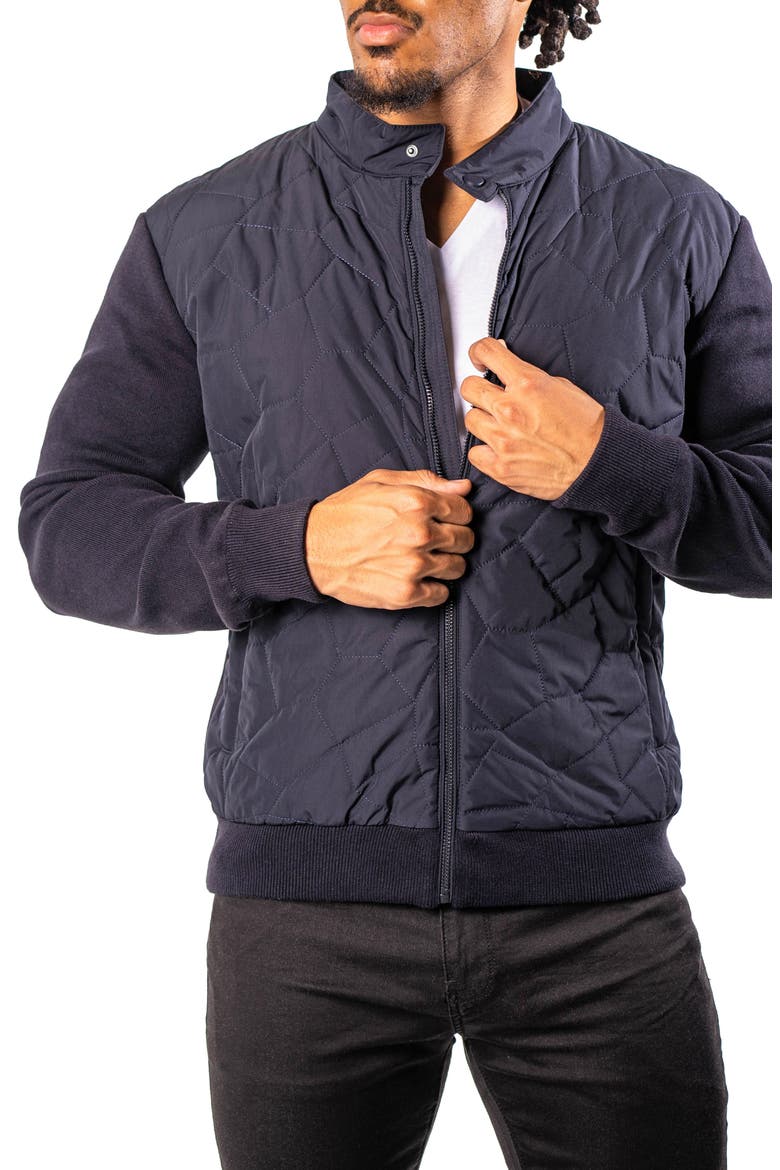 Quilted & Knit Bomber Jacket, Alternate, color, BLUE