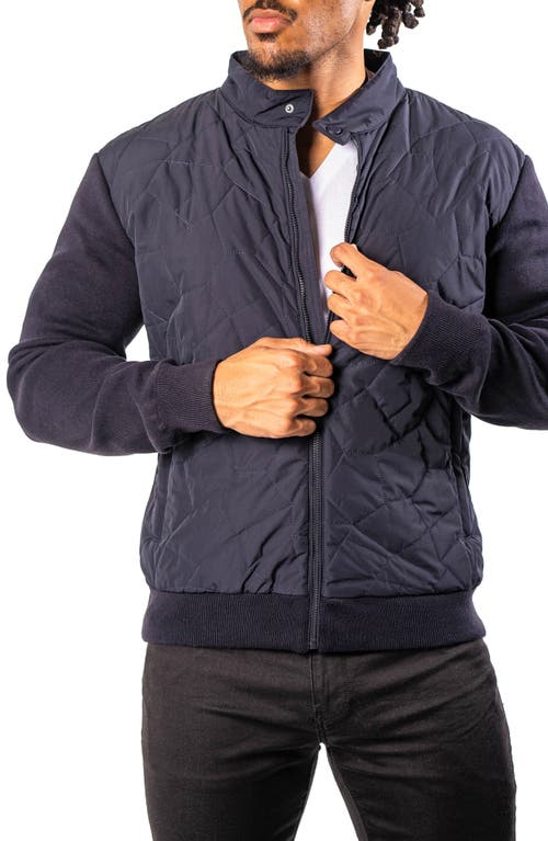 Maceoo Quilted & Knit Bomber Jacket In Blue