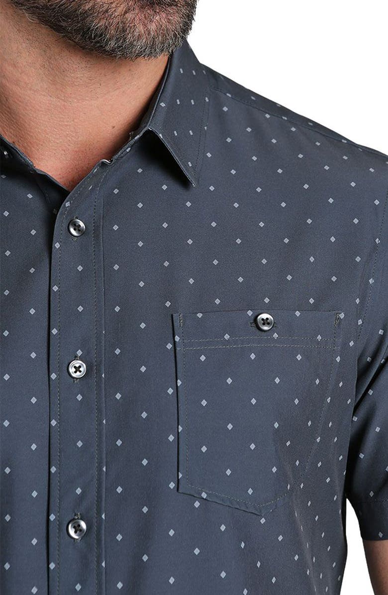 JACHS Classic Fit Short Sleeve Button-Up Tech Shirt, Alternate, color, Jet Black Poly Print