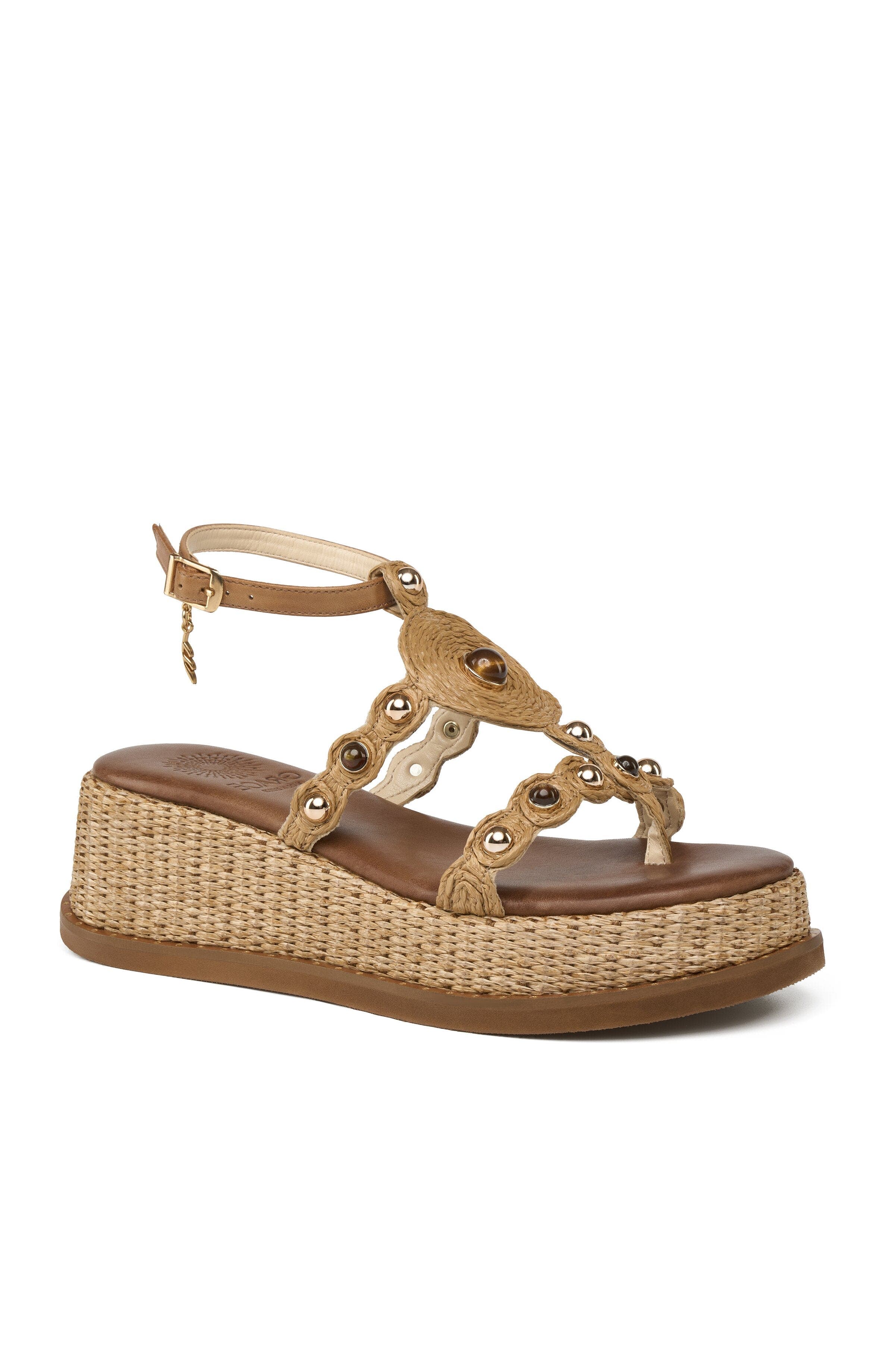 Grace Footwear Vivara Raffia Stone Platform Sandal, Main, color, Brown
