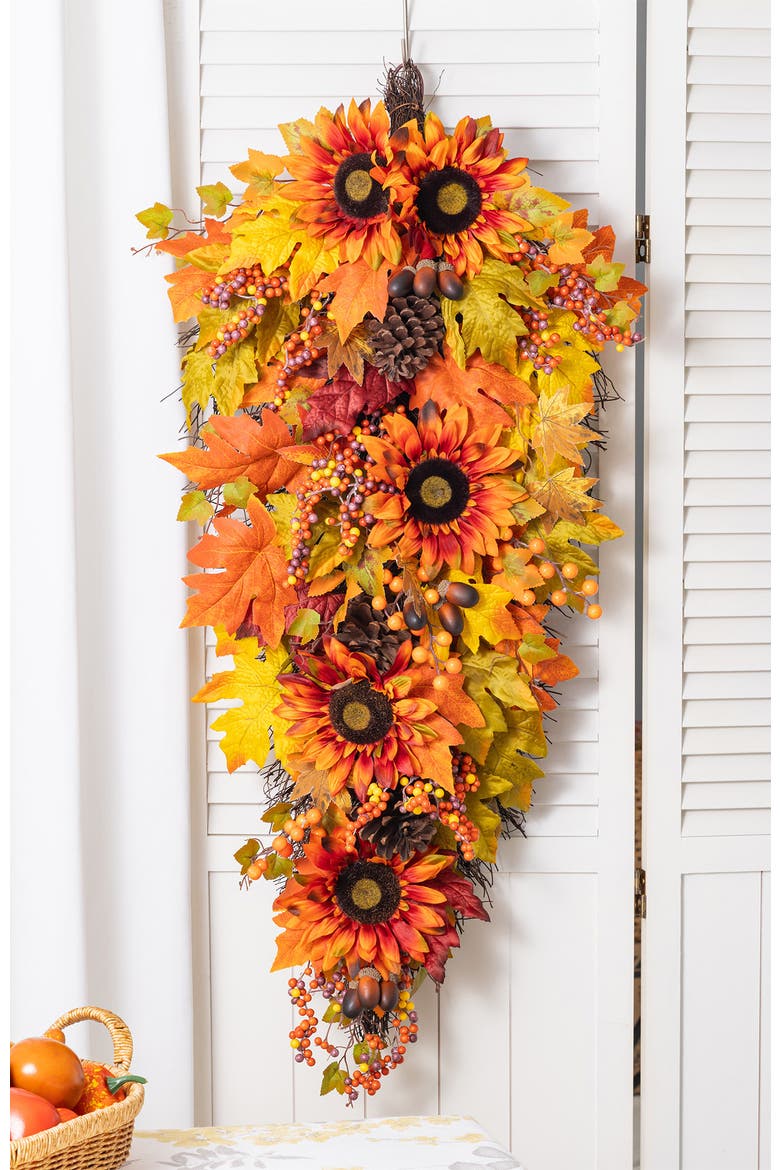 38"H Fall Oversized Sunflower Teardrop, Alternate, color, Orange