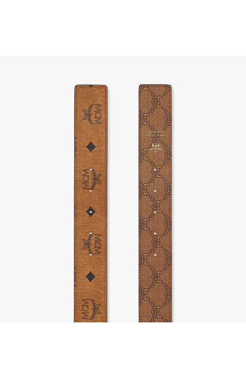 Mcm Claus Reversible Monogram Belt In Cognac