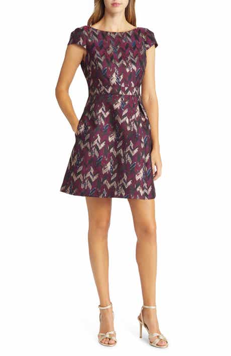 Metallic Jacquard Fit & Flare Dress