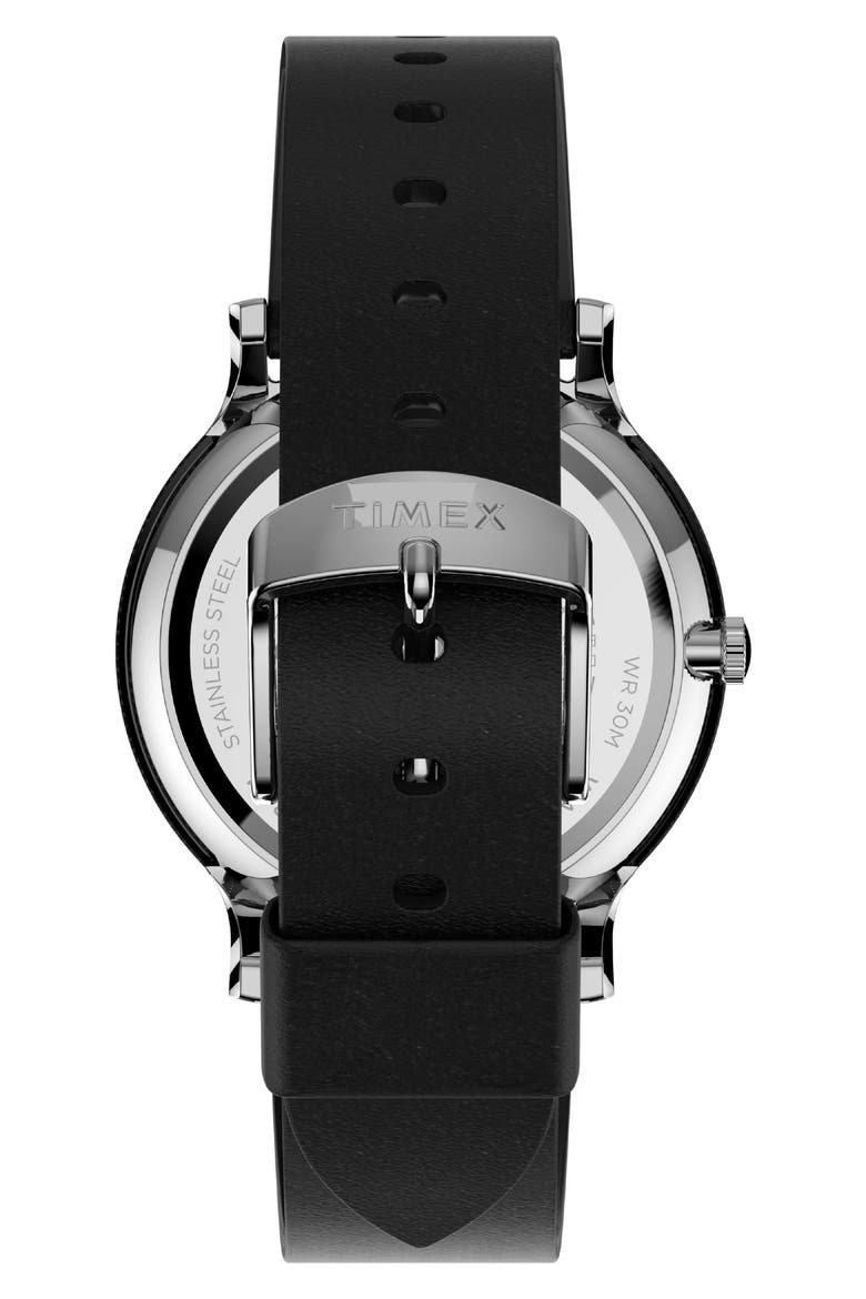 Norway Leather Strap Watch, 40mm, Alternate, color, BLACK/ WHITE/ SILVER