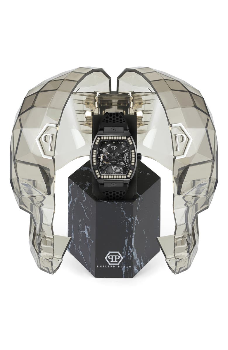 PHILIPP PLEIN The Skeleton Silicone Strap Watch, 44mm, Alternate, color,