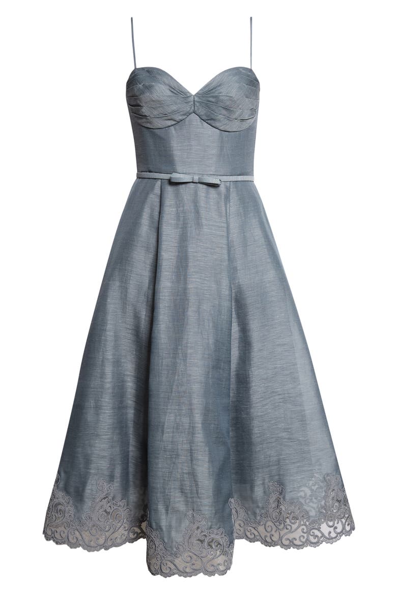 Ascent Lace Trim Linen & Silk Midi Dress, Alternate, color, DECO BLUE