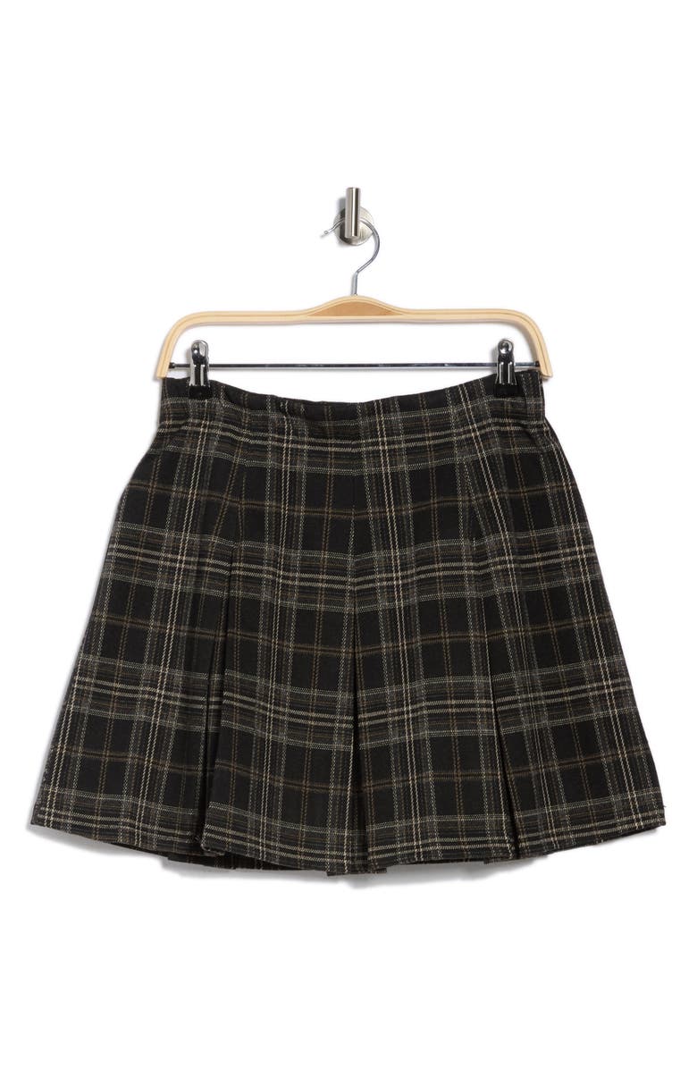MAX STUDIO Plaid Pleated Knit Skirt, Alternate, color, Black Plaid