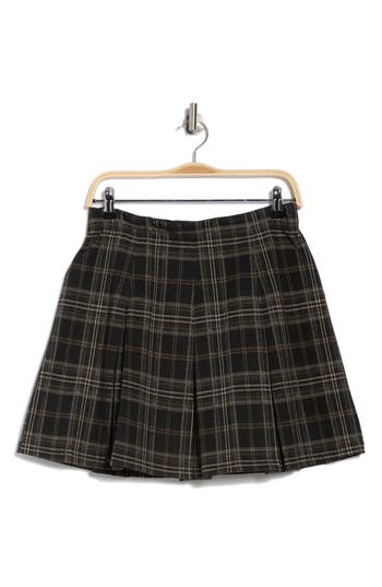 Max Studio Plaid Pleated Knit Skirt In Black