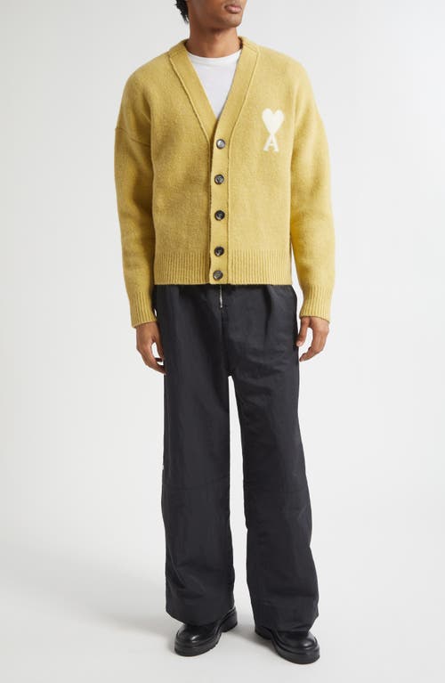 Ami Alexandre Mattiussi Ami Paris Ami De Coeur Alpaca Blend V-neck Cardigan In Yellow