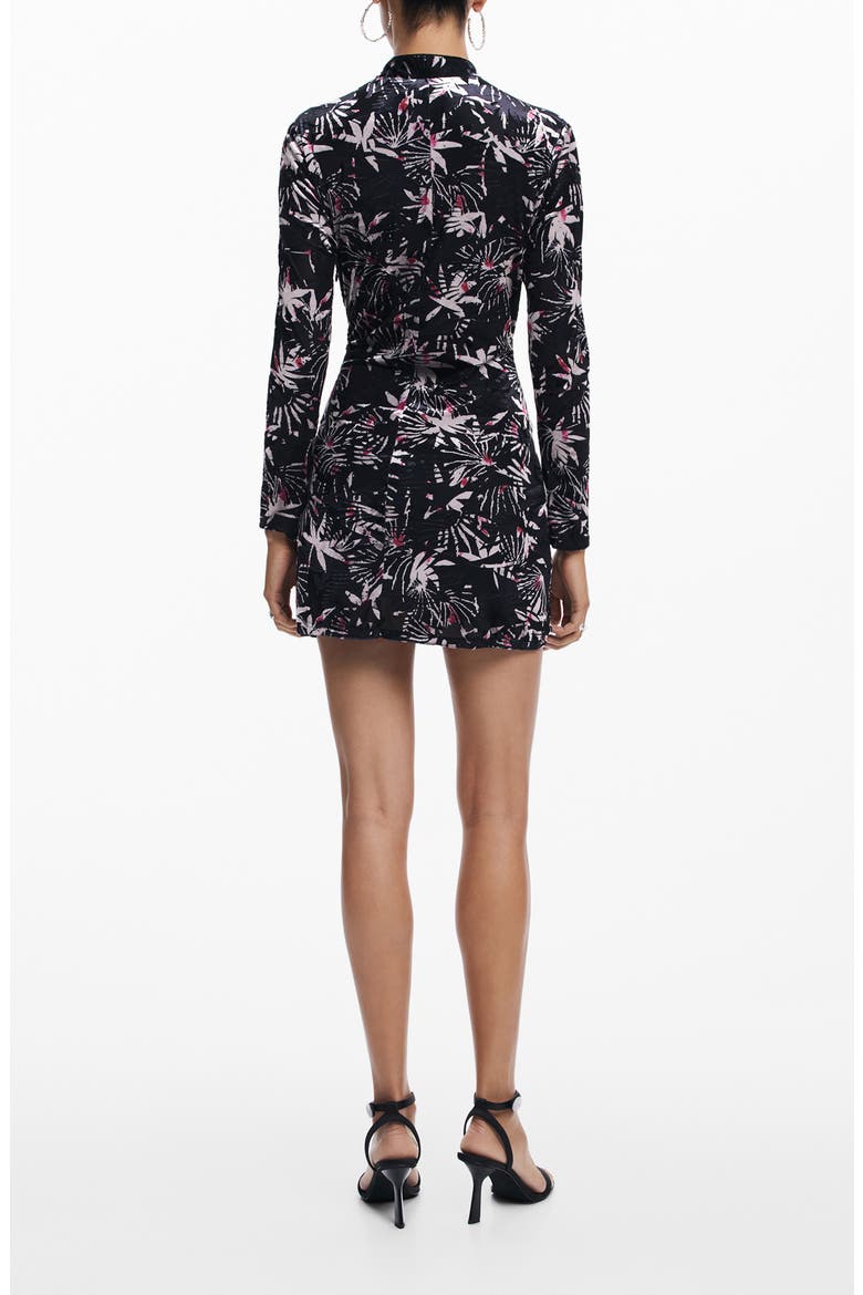 Print Long Sleeve Minidress, Alternate, color, BLACK