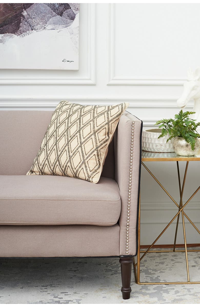 ELISABETH YORK Geometric Diamond Natural Tan Beaded Cotton Decor Throw Pillow, 18" x 18" Cover And Insert Set, Alternate, color, Grey