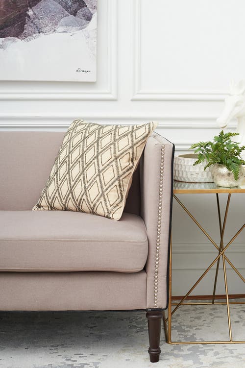 Elisabeth York Geometric Diamond Natural Tan Beaded Cotton Decor Throw Pillow, 18" X 18" Cover And I In Neutral