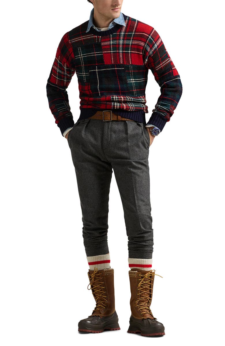 Polo Ralph Lauren Patchwork Plaid Wool Blend Sweater, Alternate, color, Navy Combo