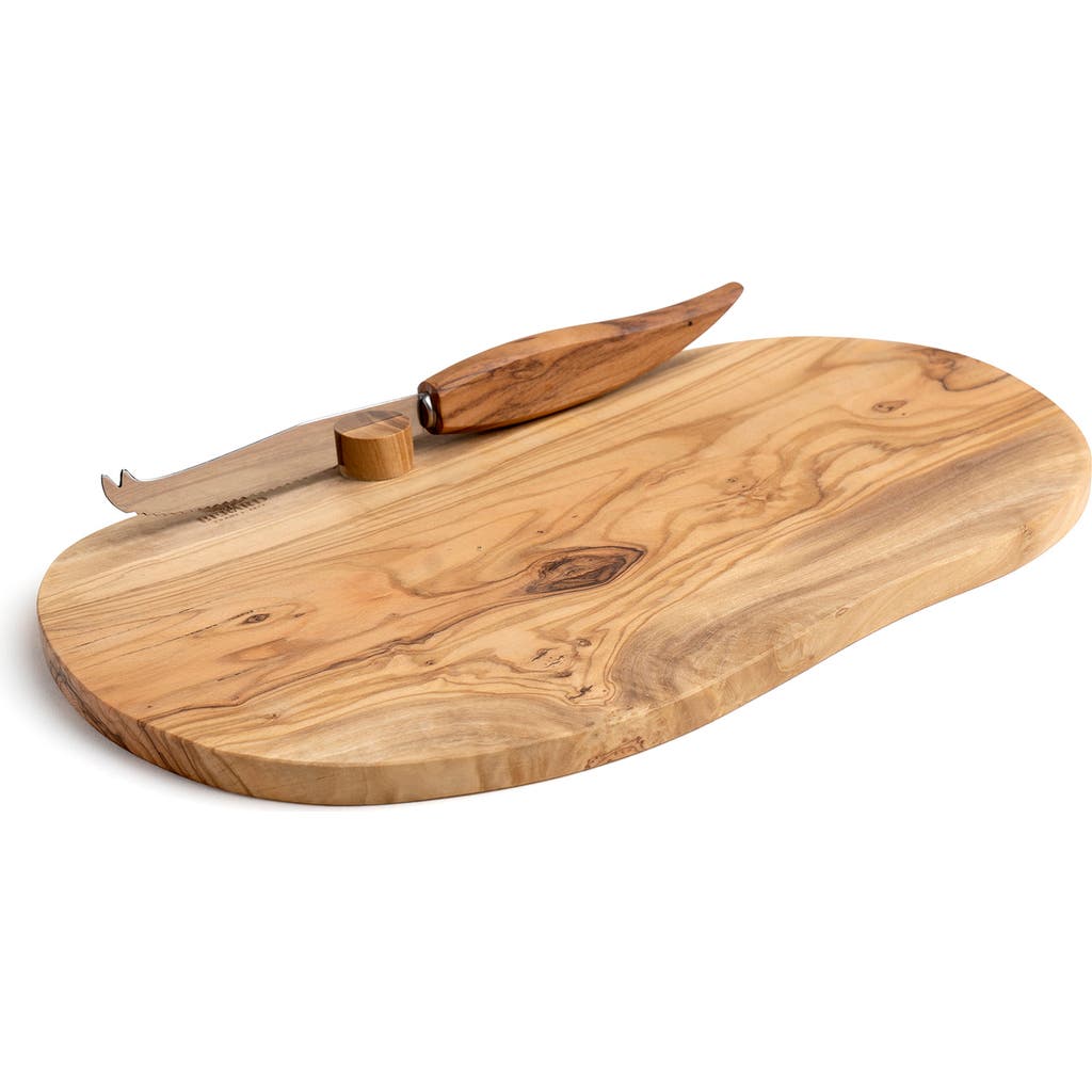 Berard Olive Wood Cheese Board & Knife Set, 13-inch X 7-inch In Brown