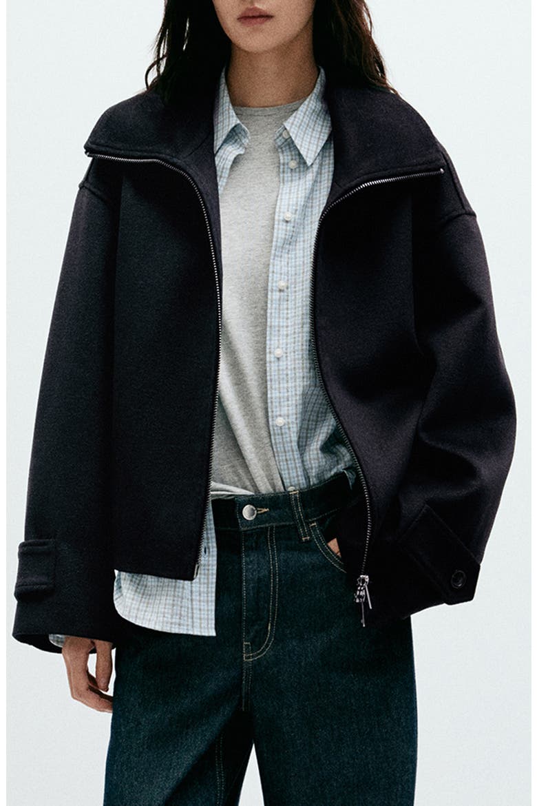 High Neck Zip Jacket, Main, color, BLACK