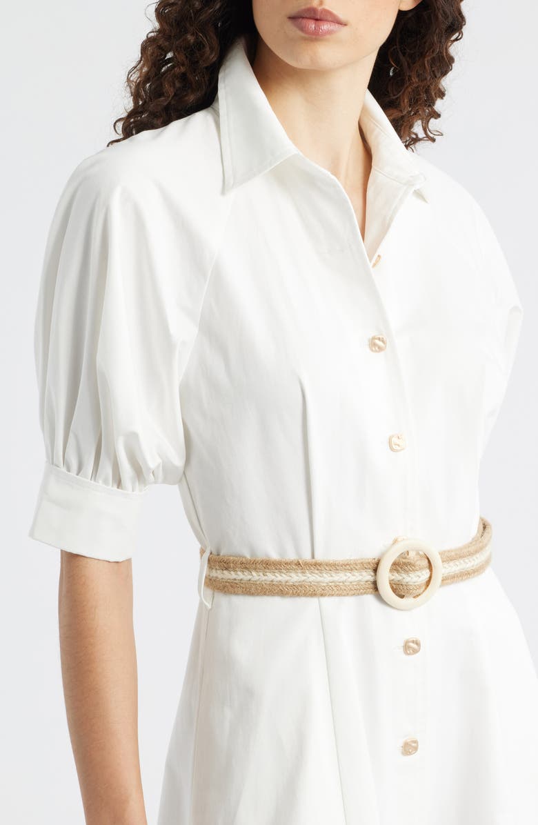 FREEMARKET Puff Sleeve Belted Cotton Midi Shirtdress, Alternate, color, White