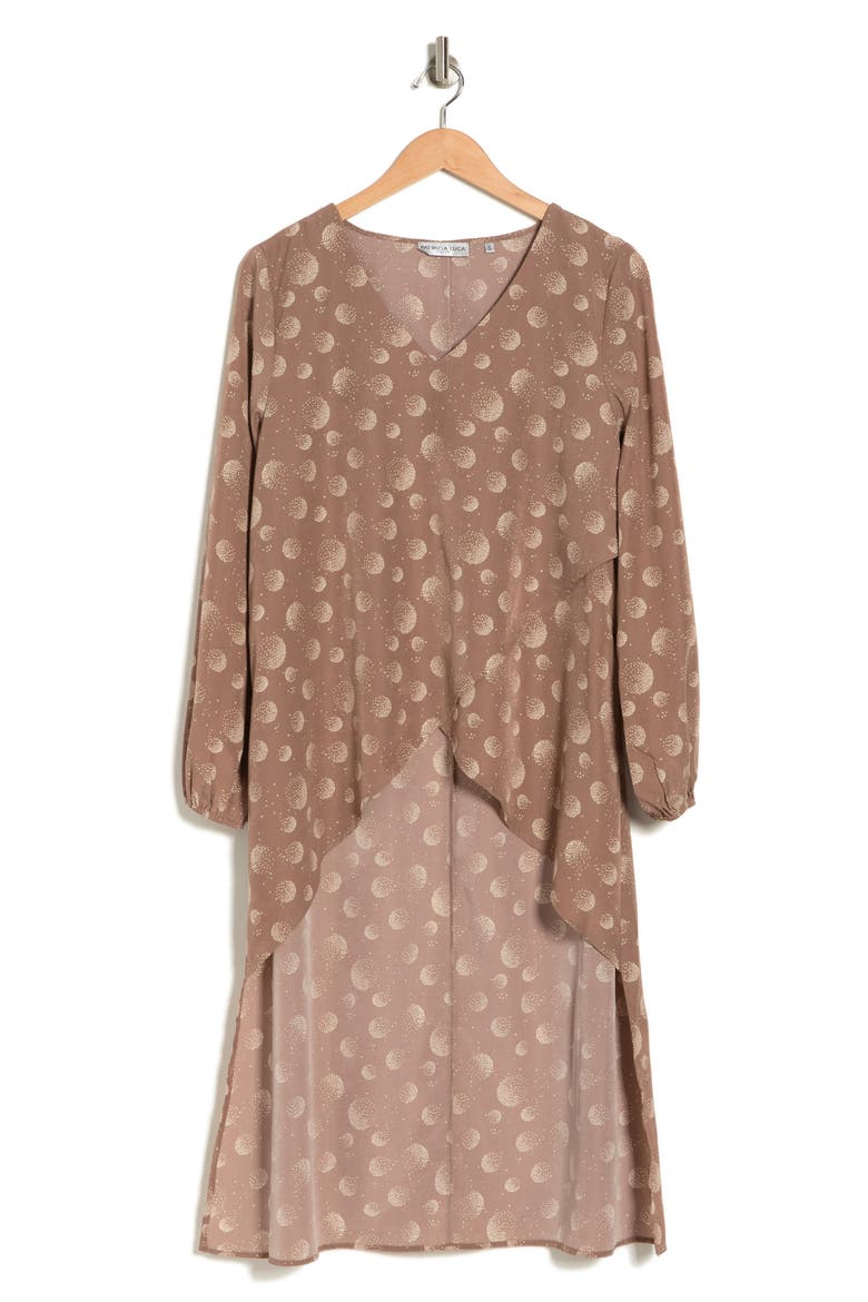 Geo Print Long Sleeve High-Low Blouse, Alternate, color, TAUPE