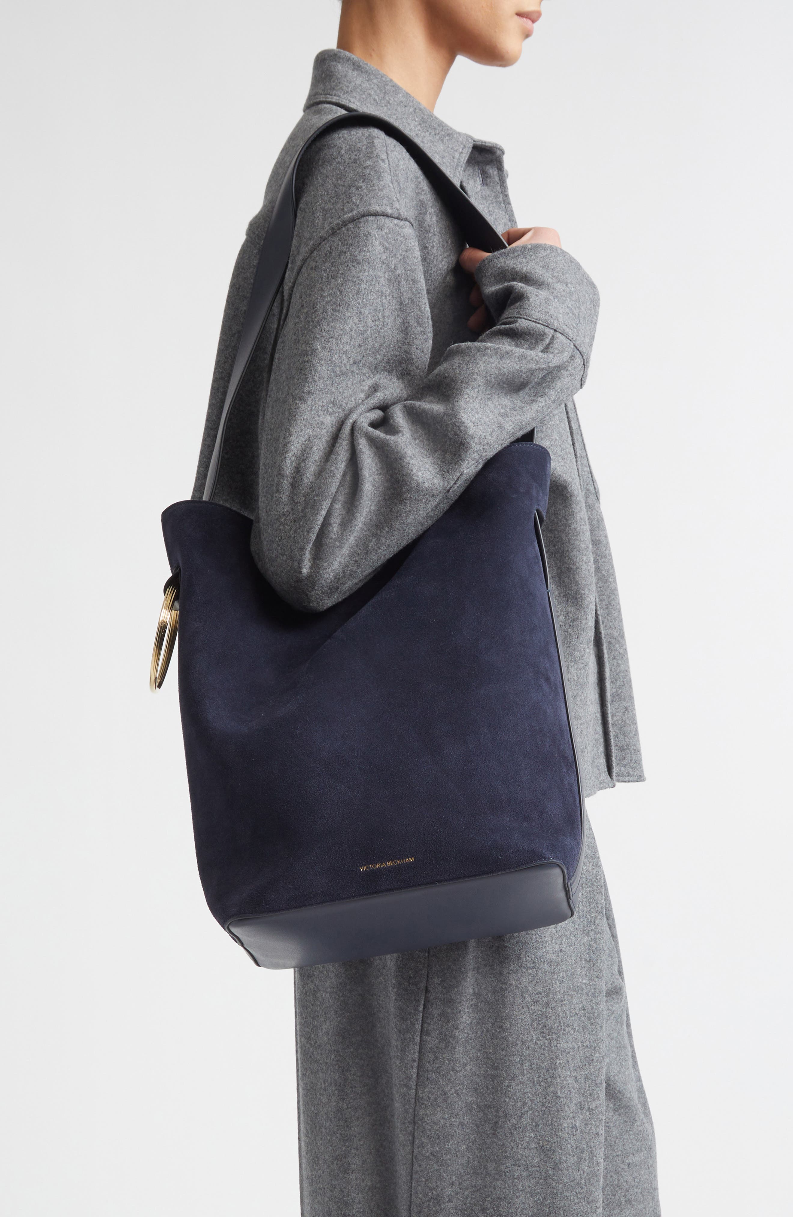 Victoria Beckham Dia North/South Bucket Bag, Alternate, color, Navy