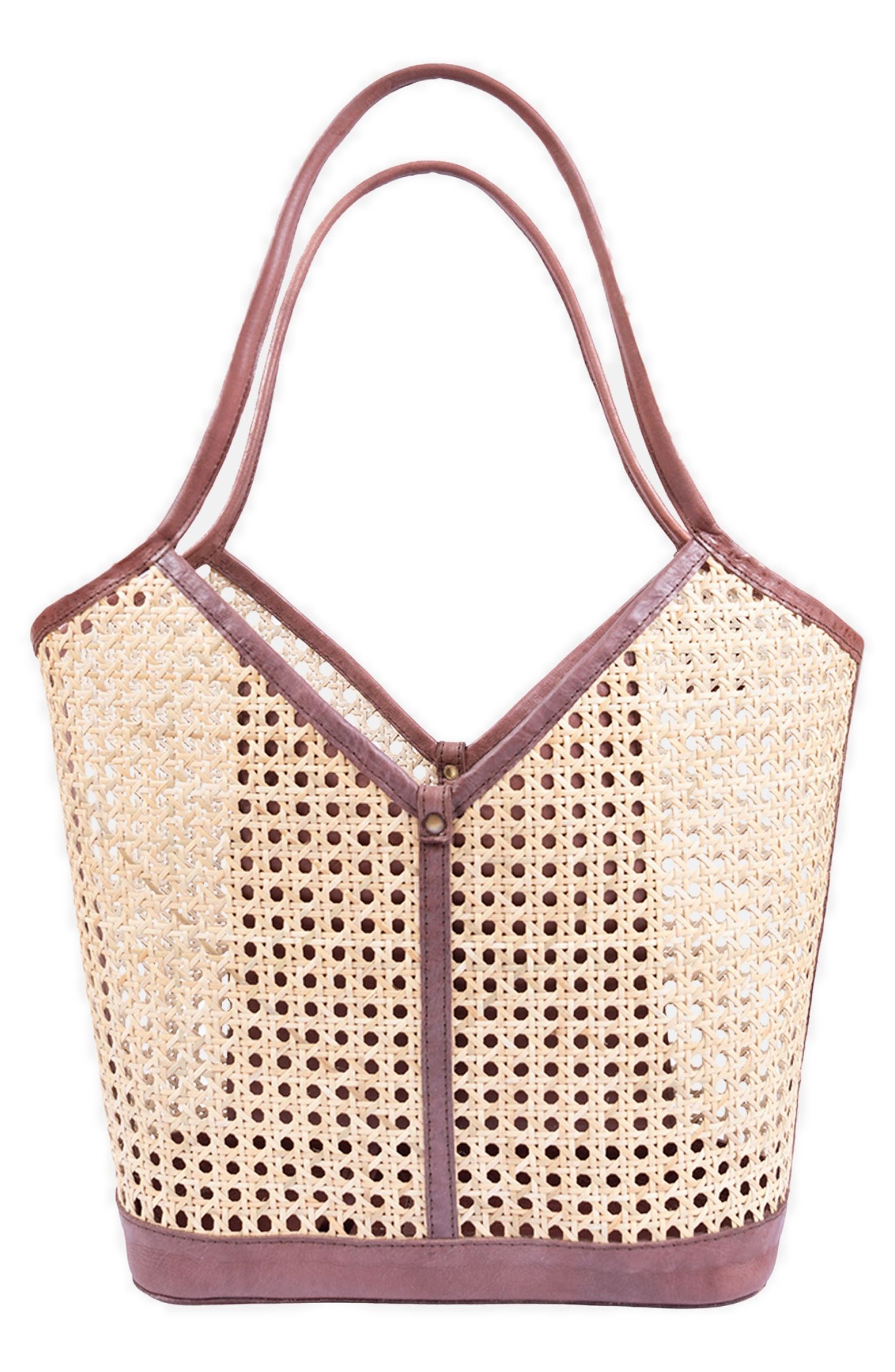 Jelavu Ophelia Handwoven Cane Tote Bag, Alternate, color, Chocolate