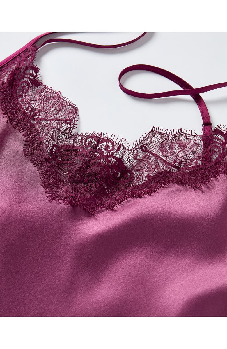 Petite Plume Merlot Lace Mulberry Silk Short Pajamas, Alternate, color, Red