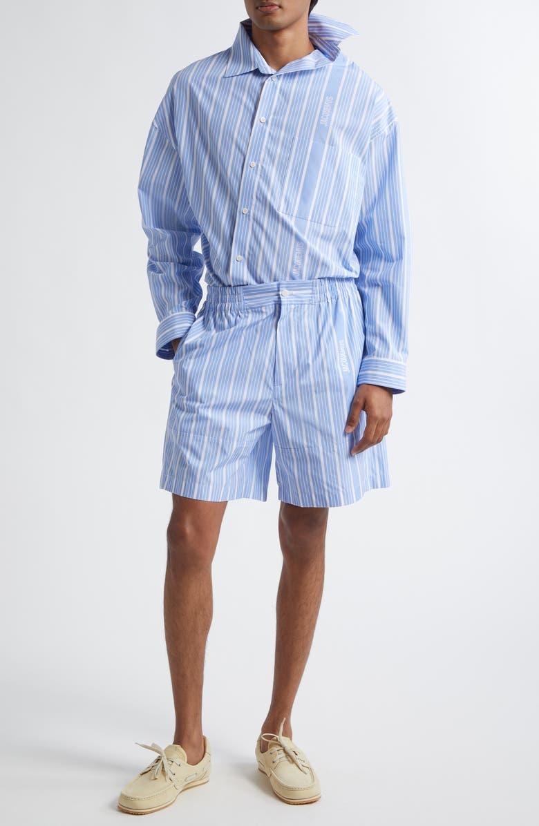 Jacquemus Le Short Aloe Stripe Shorts, Alternate, color, Blue
