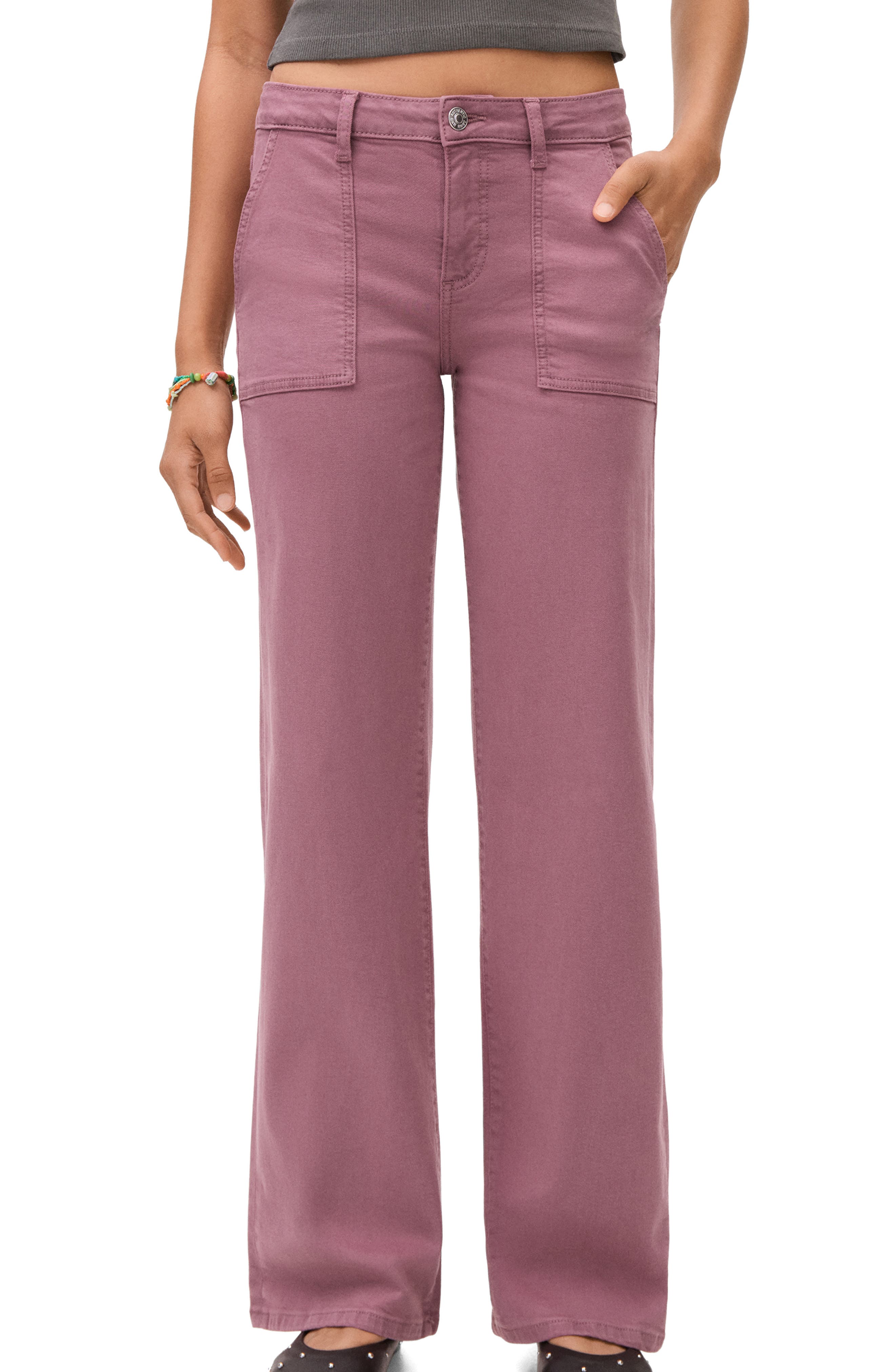 Mango Teen Star Embroidered Straight Leg Jeans In Pink