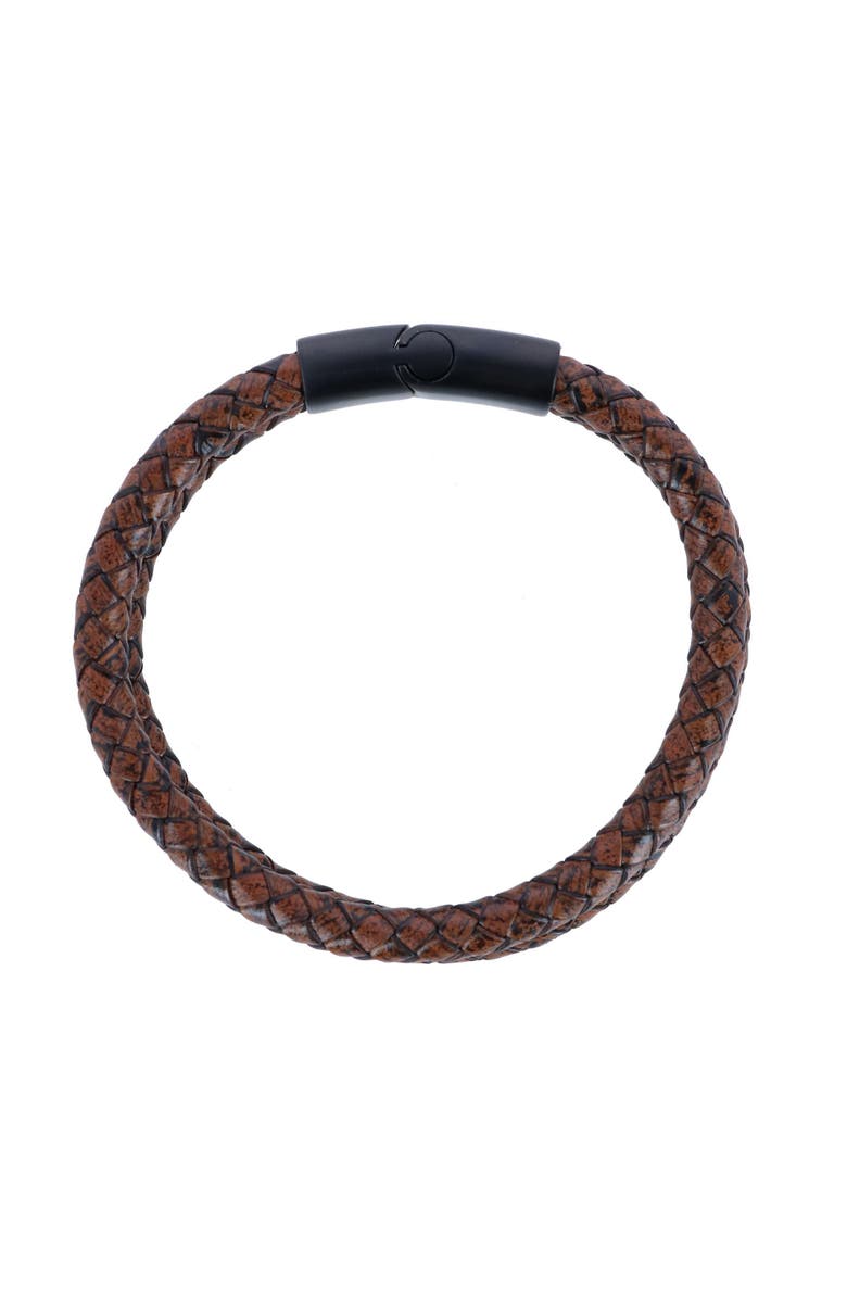 Trafalgar Loose Fit Simple 2 Band Braided Secure Clasp Leather Bracelet, Alternate, color, Brown