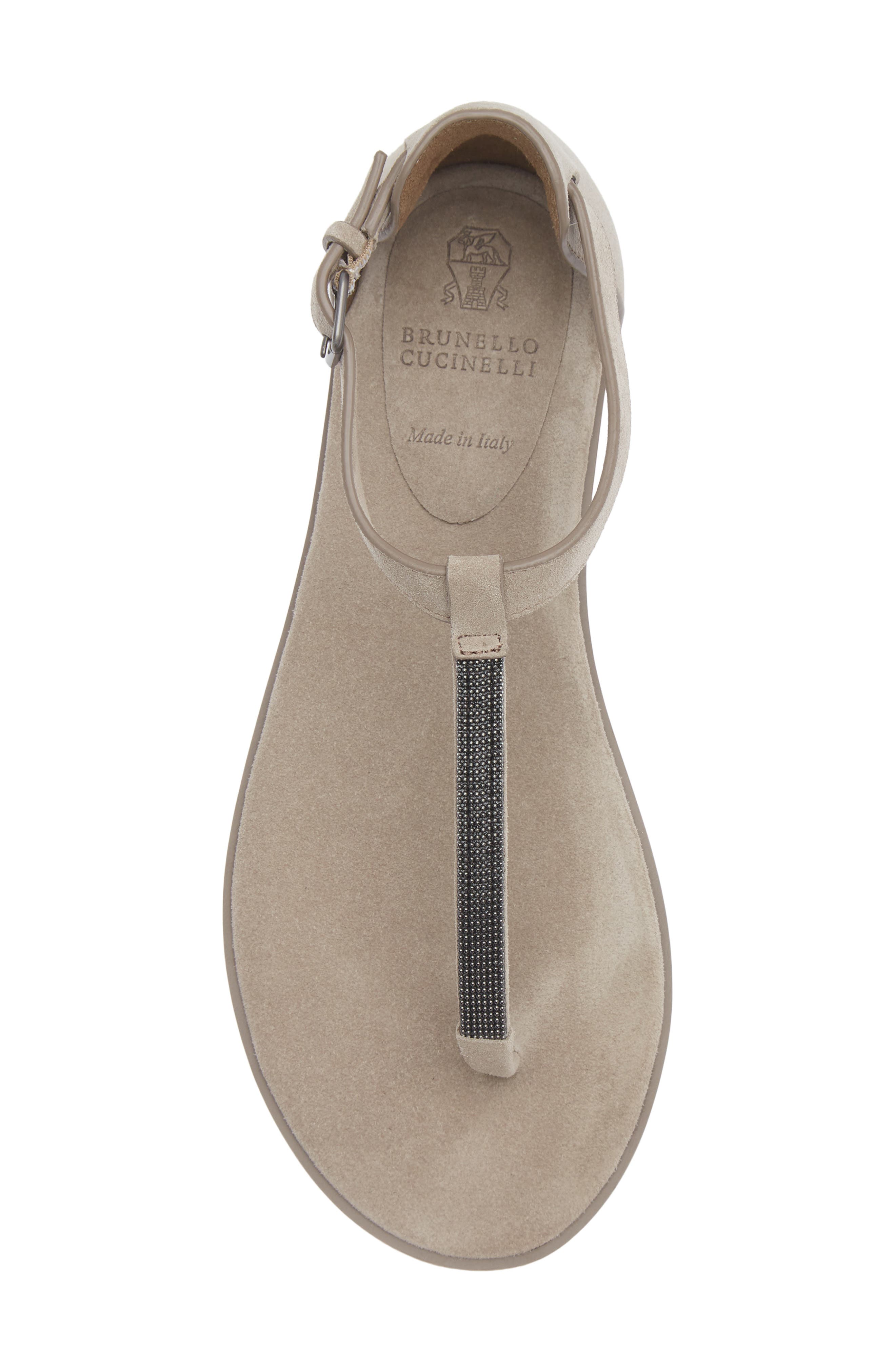 Brunello Cucinelli Monili T-Strap Suede Sandal, Alternate, color, C5859 Ice