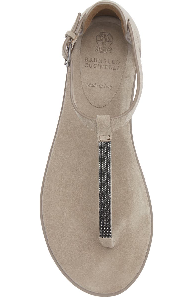 Brunello Cucinelli Monili T-Strap Suede Sandal, Alternate, color, C5859 Ice
