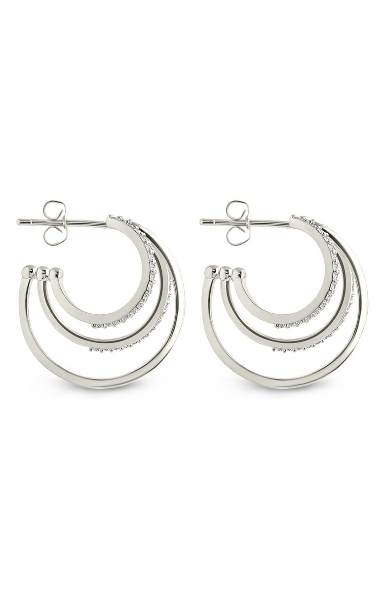 Sterling Forever Adriana Cubic Zirconia Triple Layer Hoop Earrings, Alternate, color, Silver