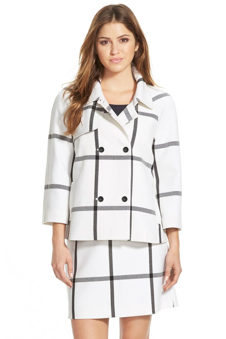 Double Breasted Raglan Sleeve Jacket, Alternate, color, IVORY- BLACK WINDOWPANE