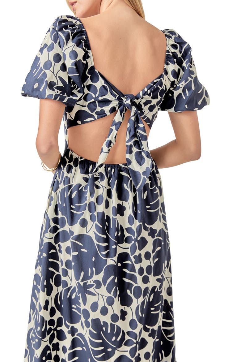 Floral Print Puff Sleeve Maxi Dress, Alternate, color, NAVY/ WHITE