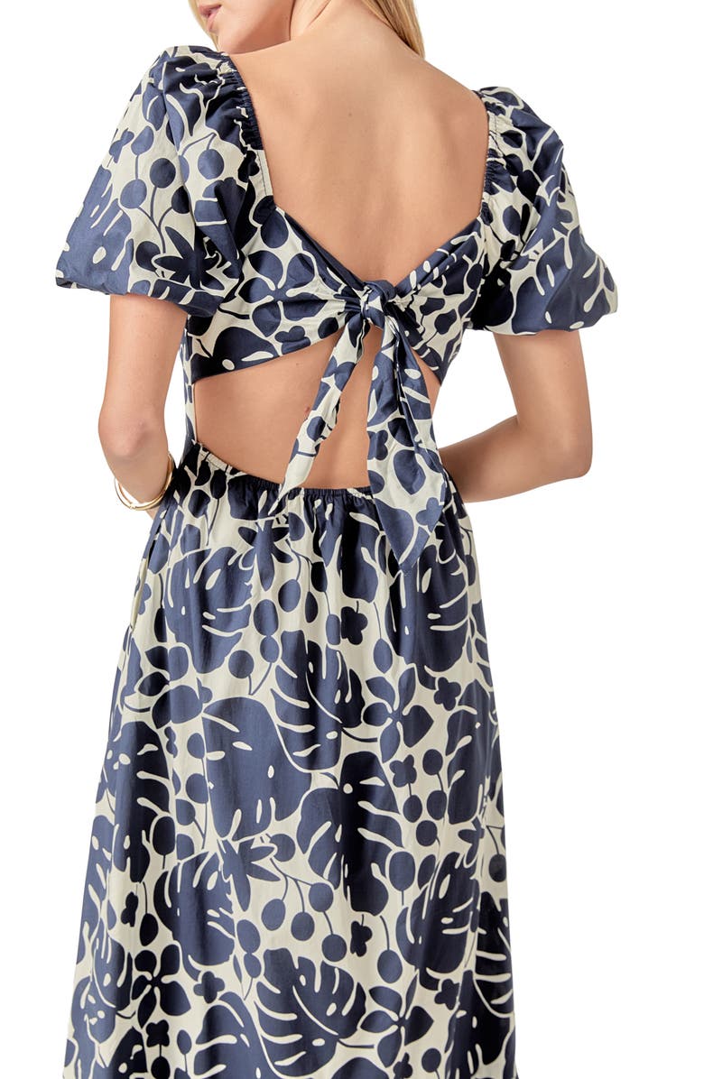 English Factory Floral Print Puff Sleeve Maxi Dress, Alternate, color, Navy/ White