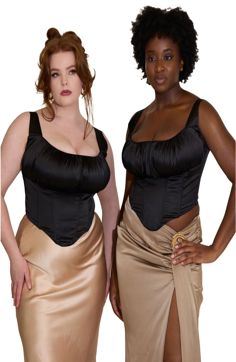 Taideux Alyssa Fuller Bust Satin Corset Top, Alternate, color, Black