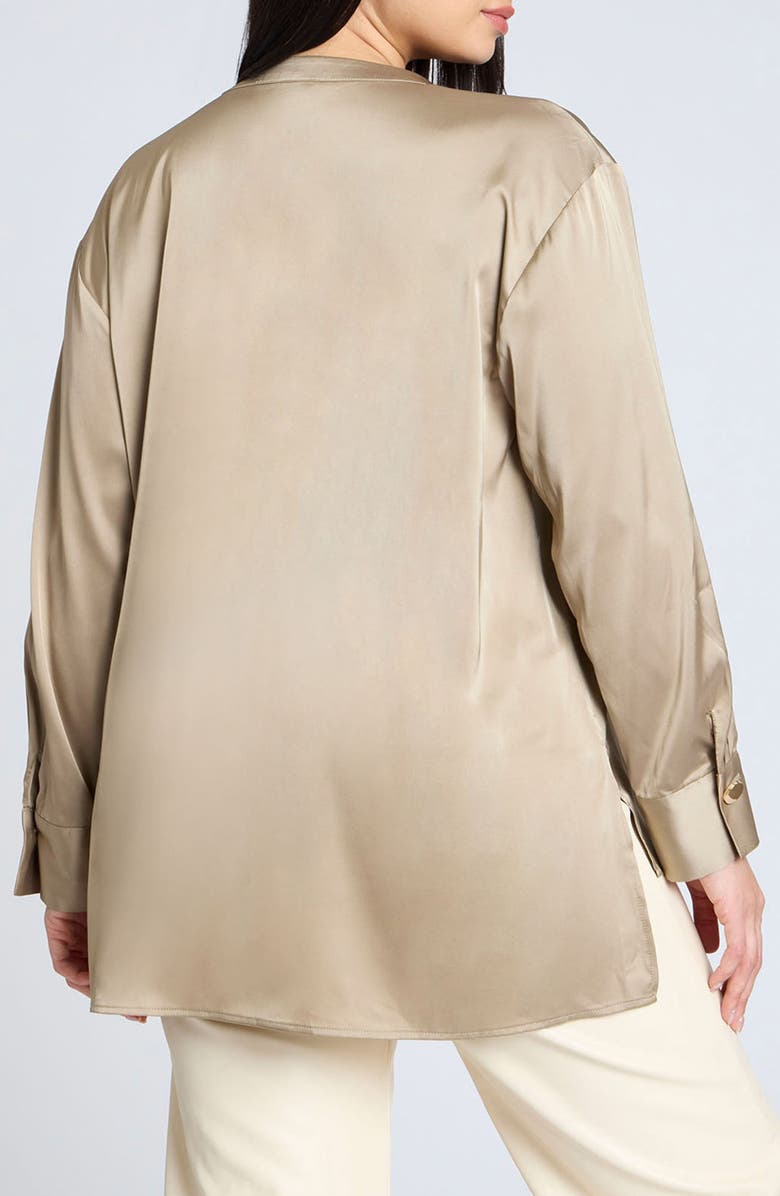 ELOQUII Band Collar Long Sleeve Satin Top, Alternate, color, 