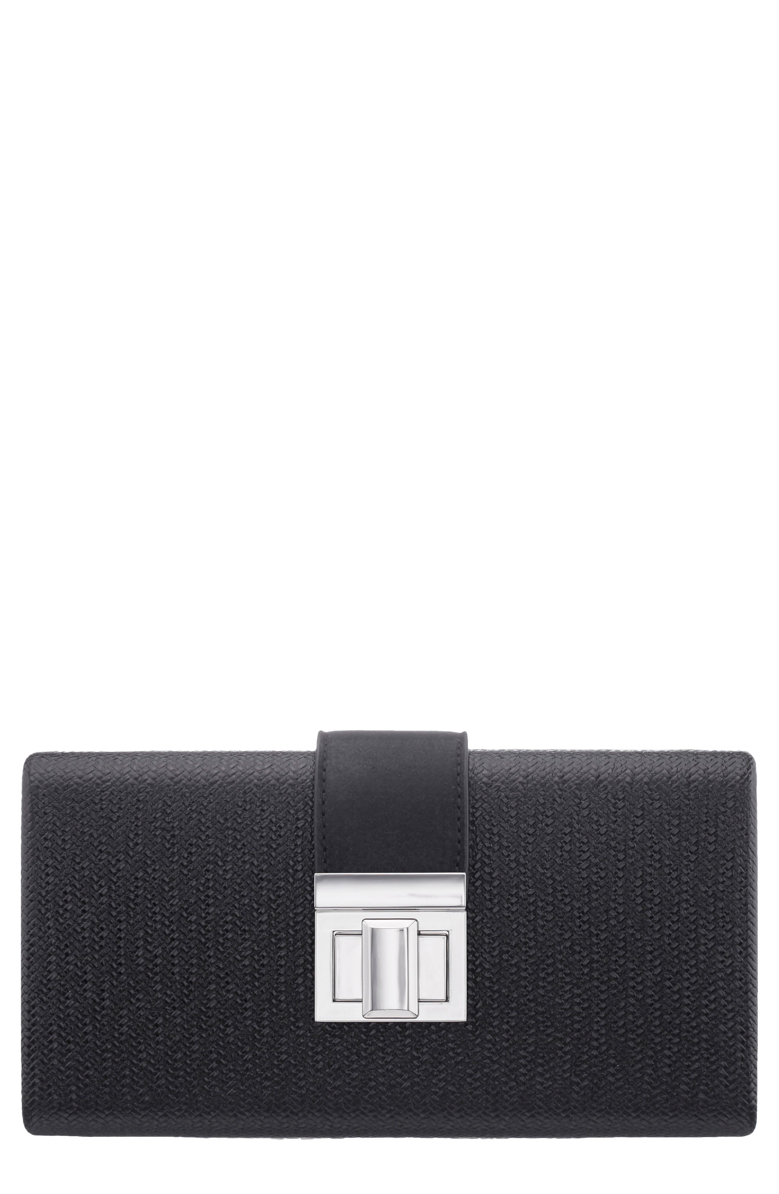 Nina Presly Faux Leather Clutch, Main, color, Black